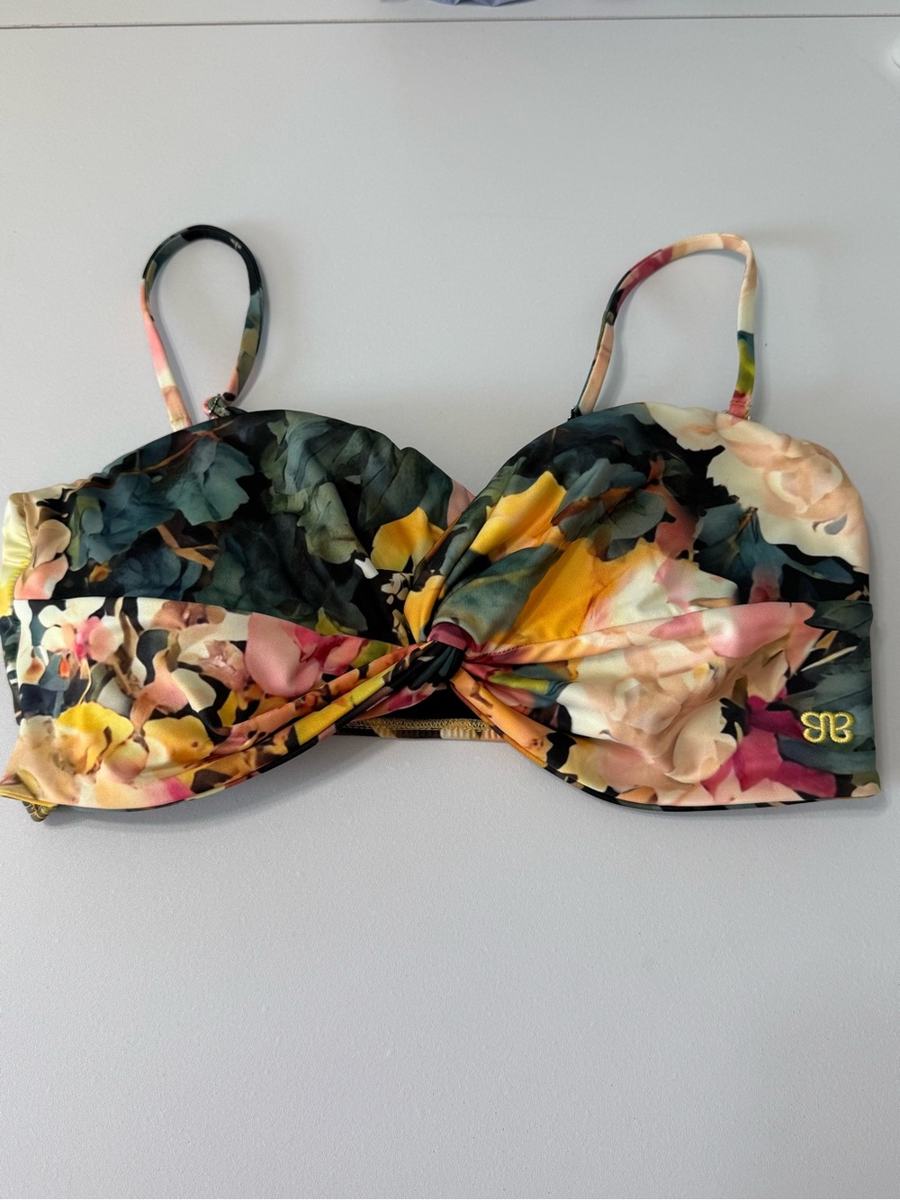 Albion Floral Bikini Top in Black, Yellow, Pink, Green